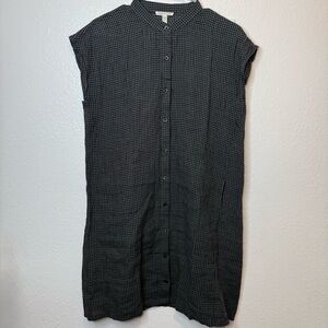 Eileen Fisher Puckered Organic Linen Shirt Dress Yarn Dyed Check Size PP (2-4)